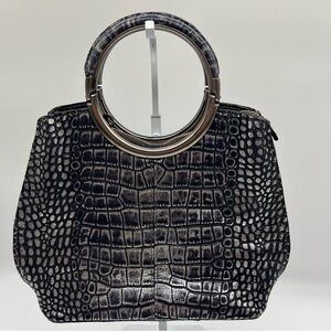 Patricia Nash Aria Shopper Metallic Croc Handbag with Shoulder Strap EUC